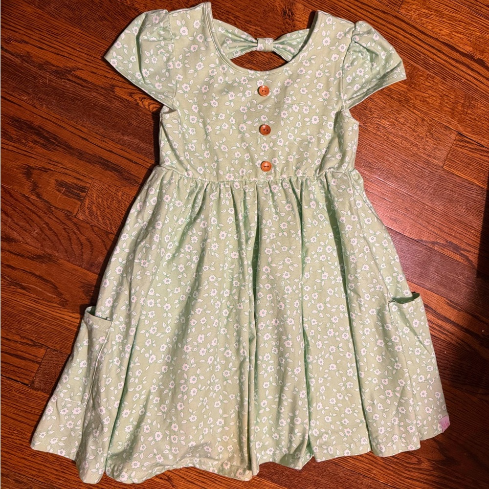 SweetHoney Light Green Floral Kids Dress